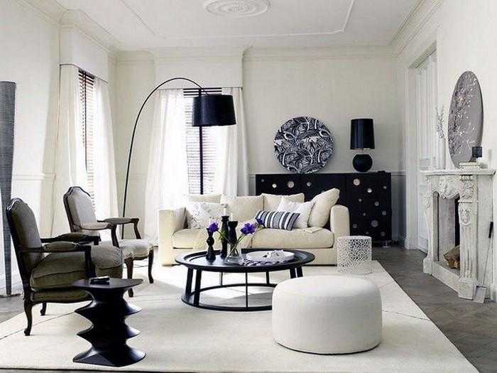Дизайн интерьера белой и черной гостиной (30 фото)