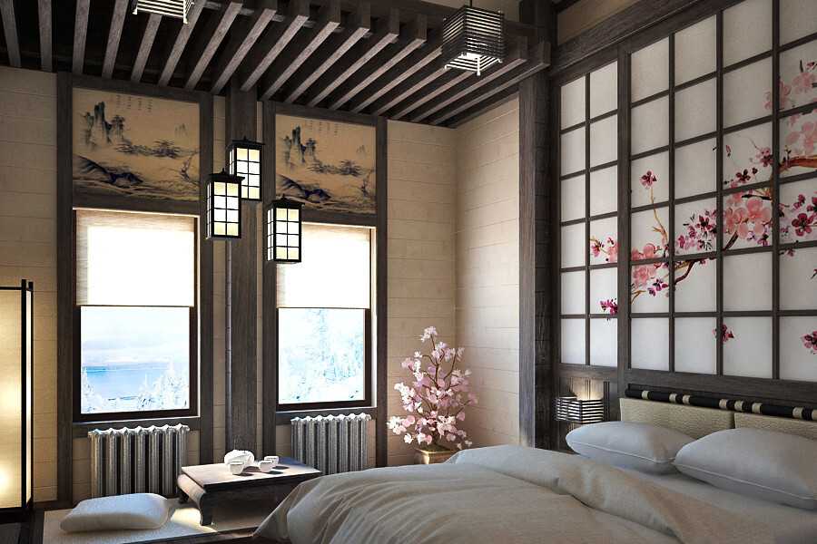 Дизайн спальни в японском стиле. фото интерьеров