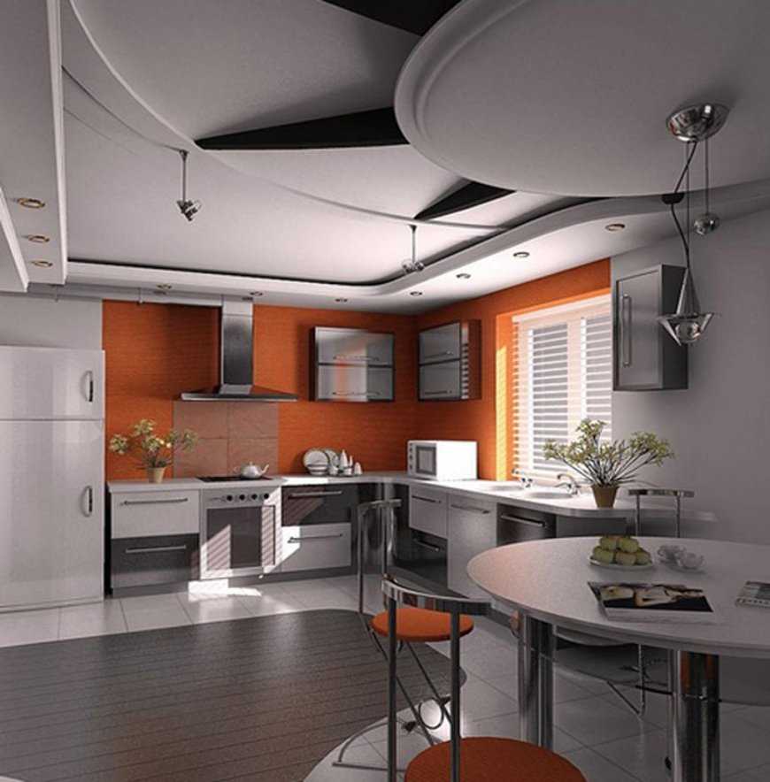 Потолки из гипсокартона на кухне (75 фото): двухуровневые подвесные гипсокартонные потолки в дизайне кухни, варианты фигур на потолке