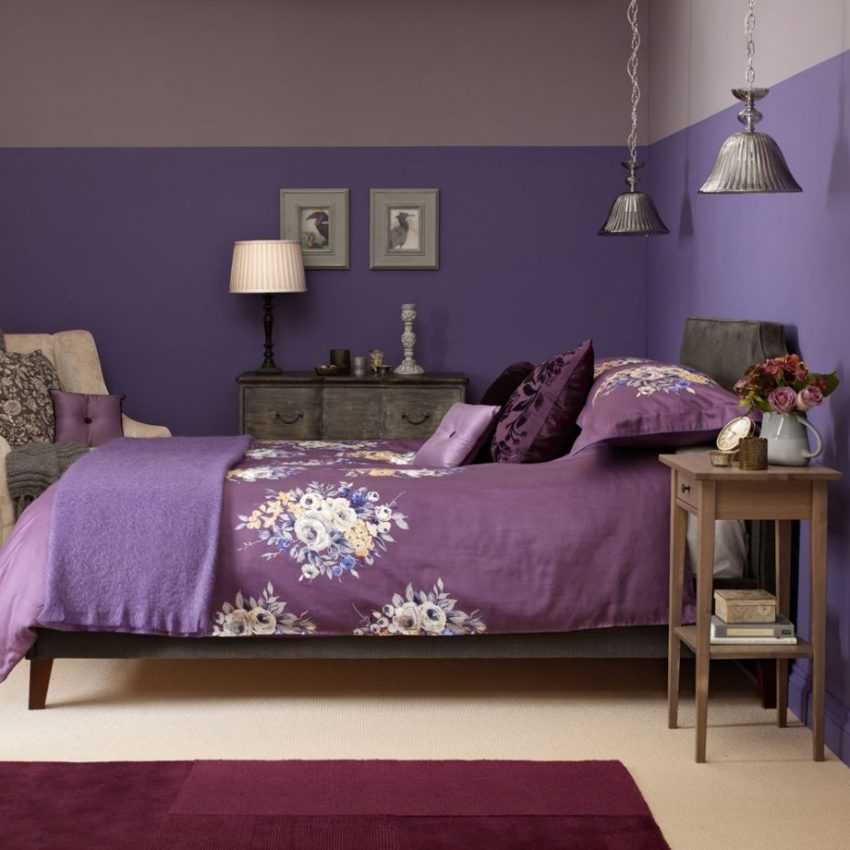 Фиолетовая спальня: выбор оттенка и подходящего стиля для интерьера, фото красивых спален с модными аксессуарами