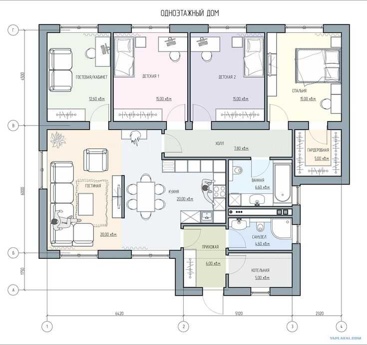Проекты удобной планировки одноэтажного дома с тремя спальнями