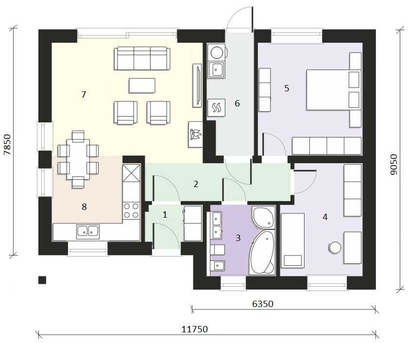 Планировка популярных домов 8х9, особенности планирования для одно- и двухэтажных проектов, а также для проектов с мансардой - 11 фото