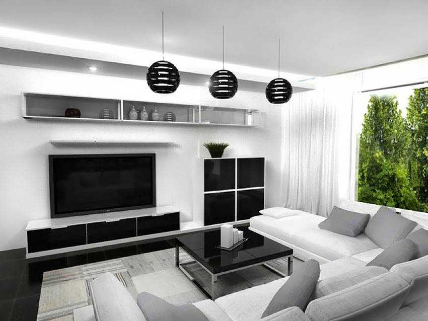Интерьер бело черной гостиной - 120 фото примеров