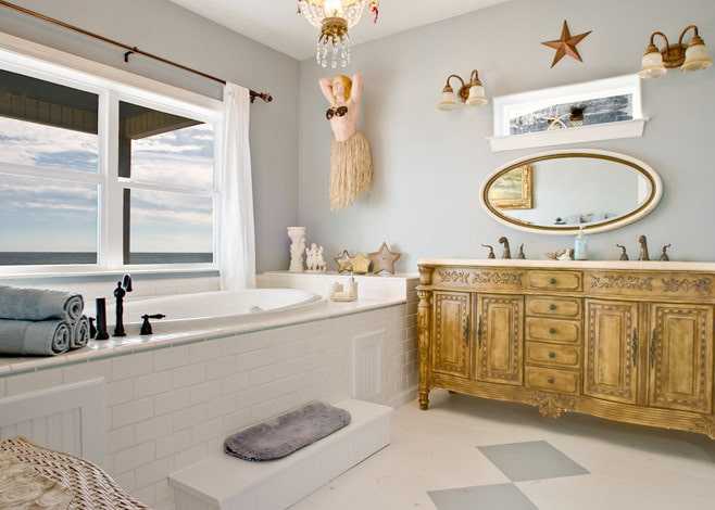 Морской стиль в ванной комнате: фото плитки, дизайн и декор