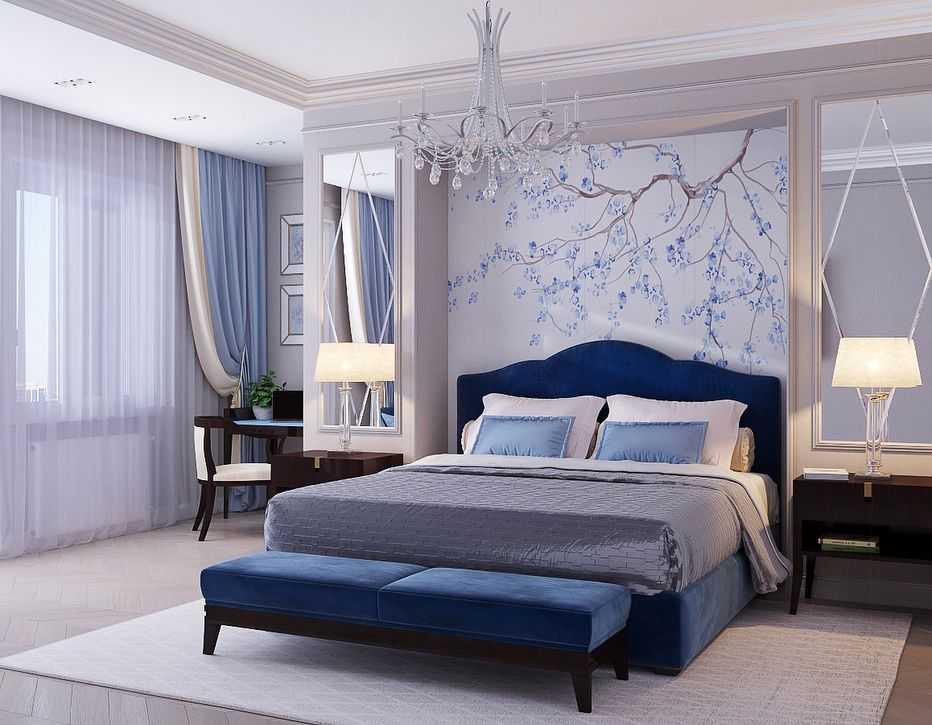 Голубые обои для стен в интерьере гостиной, спальни, кухни и других комнат: 7 идей