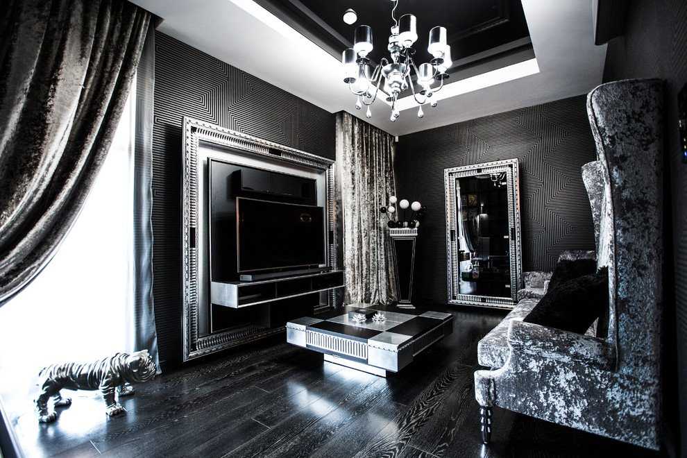 Дизайн интерьера белой, черной и черно-белой гостиной