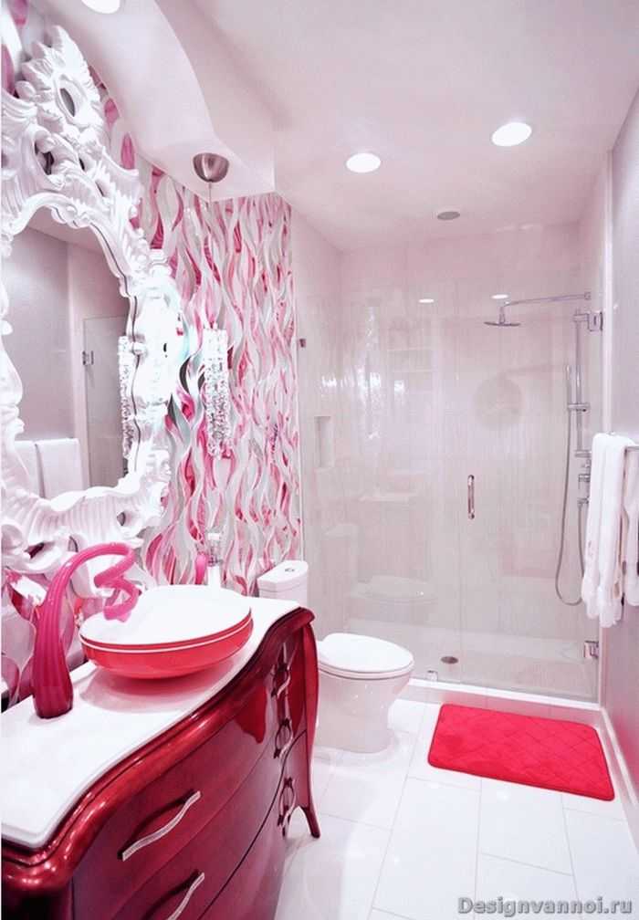 Отделка розовой плиткой — дизайн для ванной комнаты (46 фото). розовая плитка в ванной фото