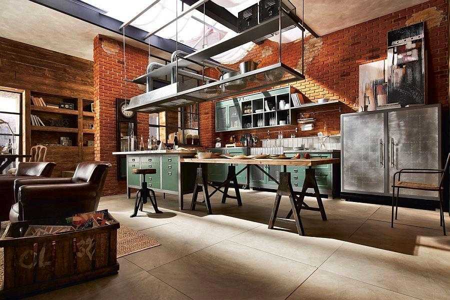 Индустриальный стиль в интерьере (71 фото): дизайн, мебель и круглый кофейный стол, светильники для кухни и гостиной, ванной и прихожей