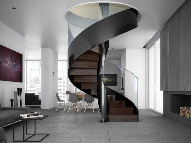 Винтовые лестницы в интерьере: совершенство дизайнерских задумок