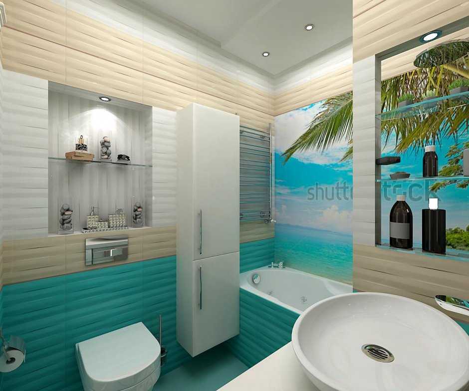 Ванная комната в морском стиле: океанские глубины в простой многоэтажке