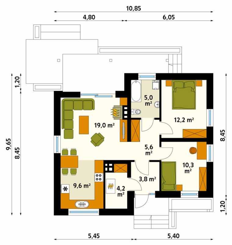 Одноэтажные дома 4 на 8 (33 фото): проекты домов 4х8 с планировкой, каркасные и другие дома, с террасой, гаражом и мансардой