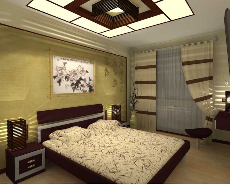 Спальня в японском стиле: фото, дизайн интерьера своими руками, оформление штор, маленькая мебель, люстра и обои