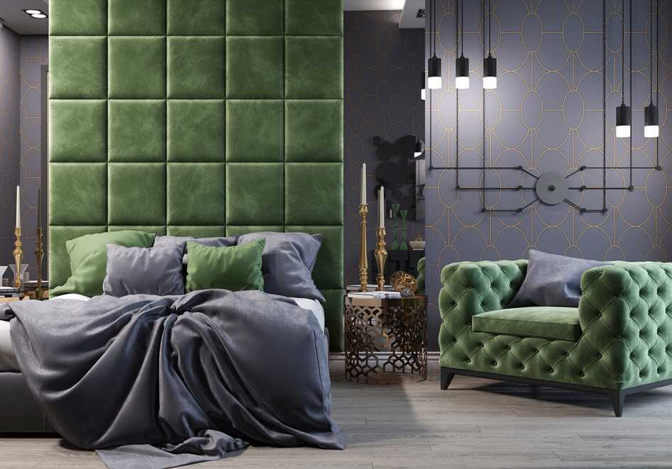 Мягкие стеновые панели для спальни: популярные варианты дизайна, выбор обивочного материала и наполнителя - 16 фото