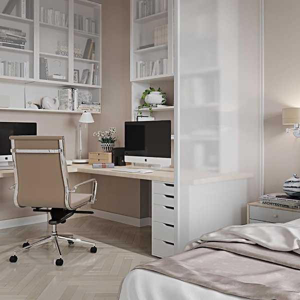 Идеи по обустройству домашнего офиса в спальне – фото и примеры. рабочий стол в спальне фото