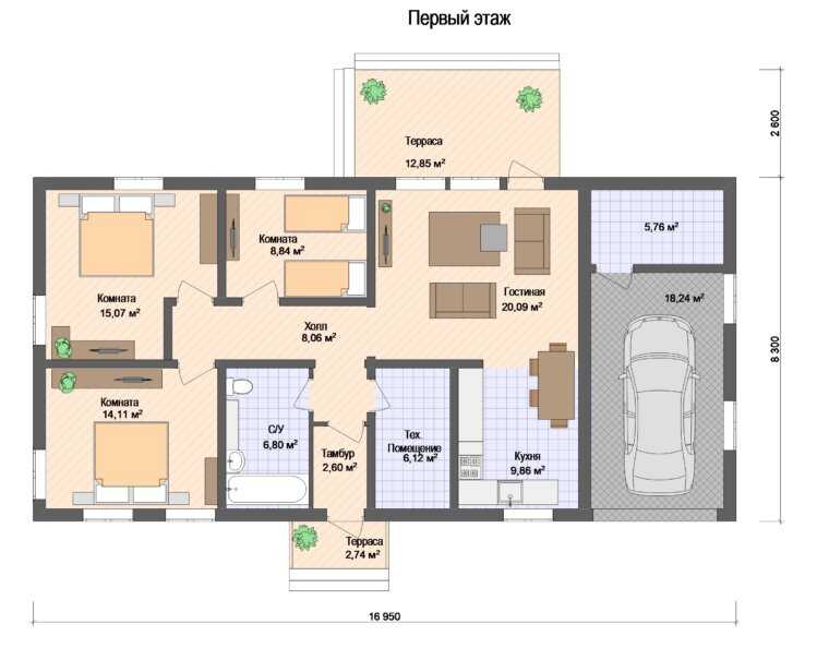 Проекты одноэтажных домов с тремя спальнями: способы планировки жилья с размерами 10х12, 9х9, 12х12, особенности возведения