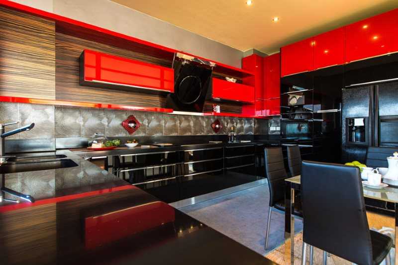 Красно-белая кухня: 100 реальных фото интерьеров