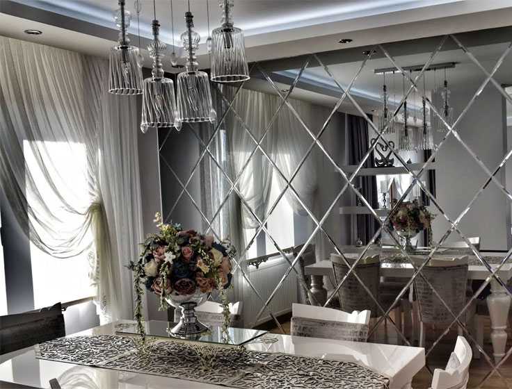 Зеркало на кухне (55 фото): особенности выбора и использования зеркальной плитки и панно на стенах и потолке на кухне, примеры красивого оформления интерьера