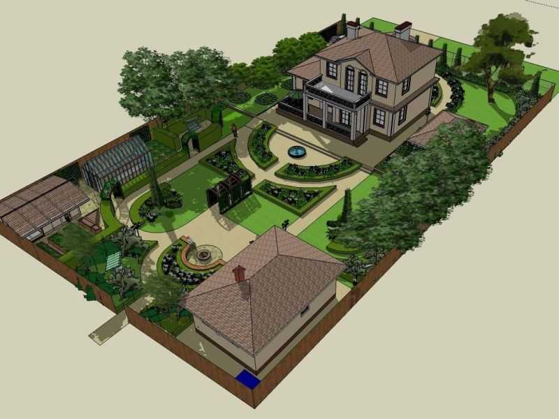 Планировка участка 20 соток с домом и баней и хозпостройками и огородом, ландшафтный дизайн
 - 21 фото