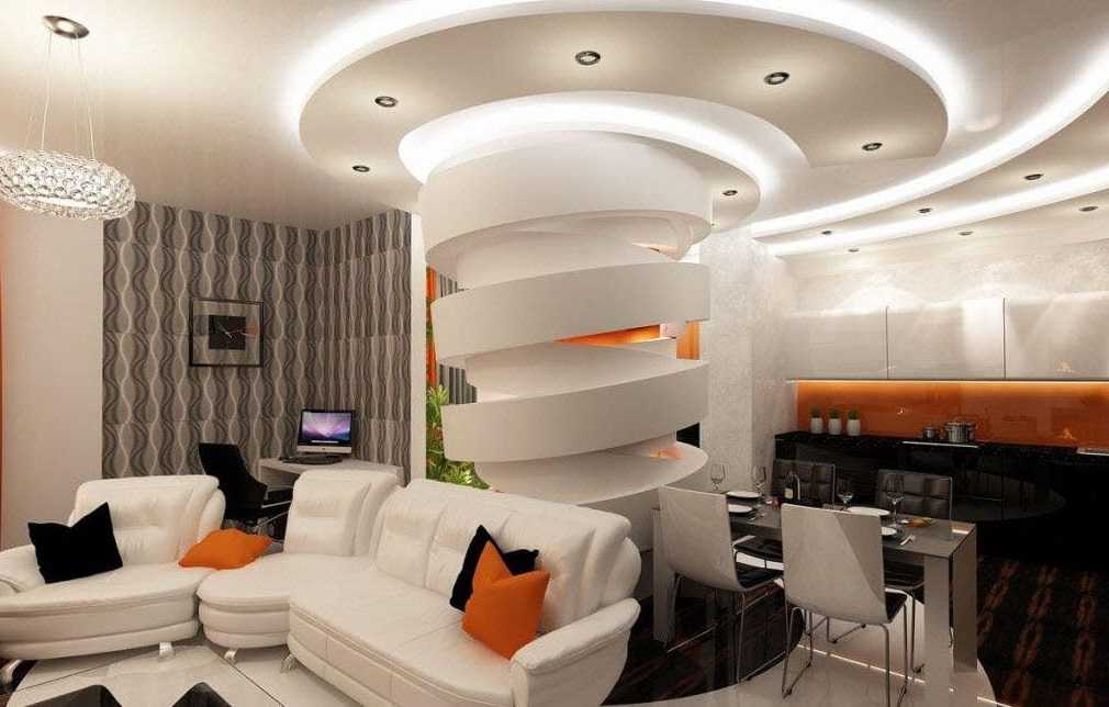 Потолки из гипсокартона в гостиной - 89 фото лучших идей форм и подсветокдизайн гостиной