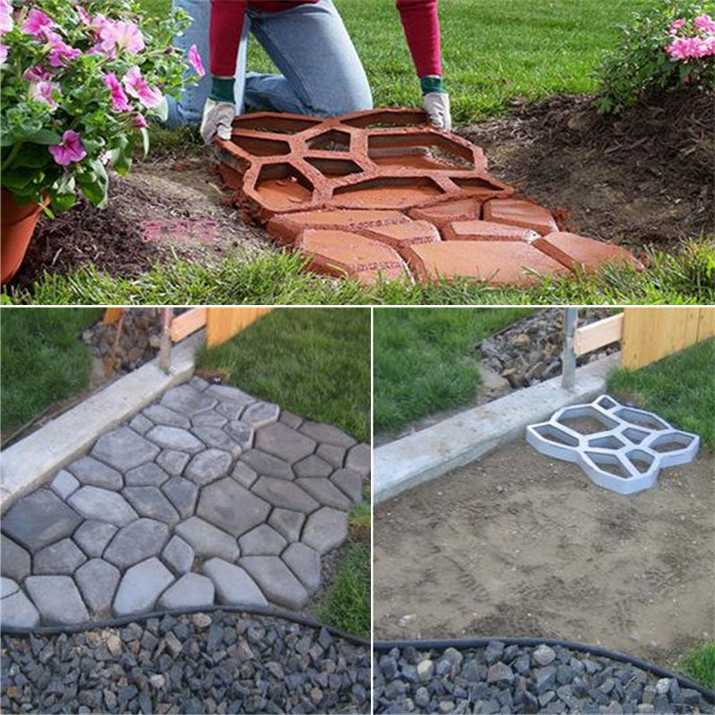 Садовые дорожки из бетона на даче: как залить с формой, сделать под камень
 - 18 фото