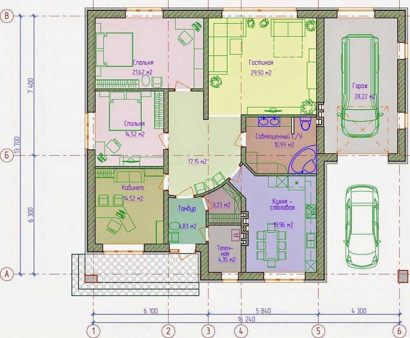 Планировка одноэтажного дома и коттеджа 8х10, 12х12,  11х11, 9х9, 8х8, 6х6, 7х8 и других размеров